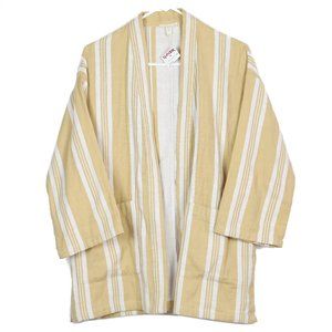 Eileen Fisher Stripe Organic Cotton Yellow White Cardigan Duster Long Petite